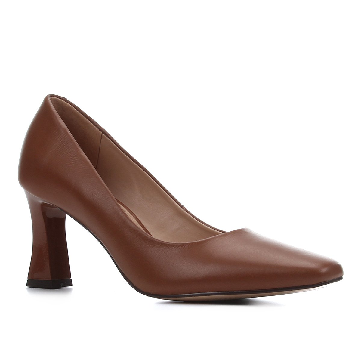 Scarpin Couro Shoestock Salto Flare Bico Quadrado