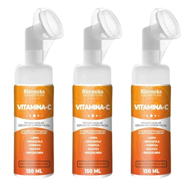 3x Mousse Micelar Espuma de Limpeza Facial Vitamina C 150ml
