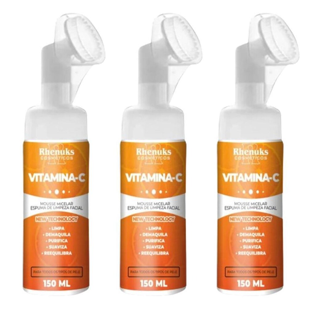 3x Mousse Micelar Espuma de Limpeza Facial Vitamina C 150ml
