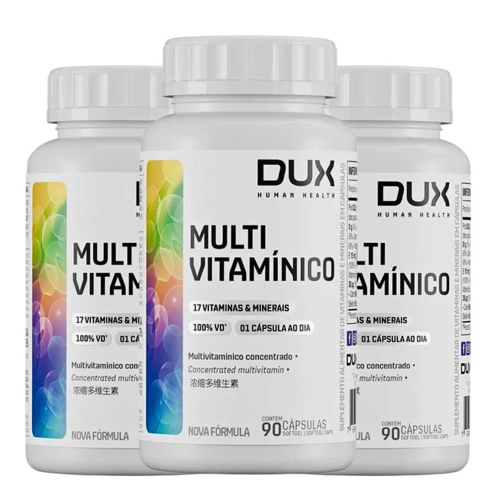 3x Multivitamínico Dux Nutrition 90 Cáps Sabor Sem Sabor