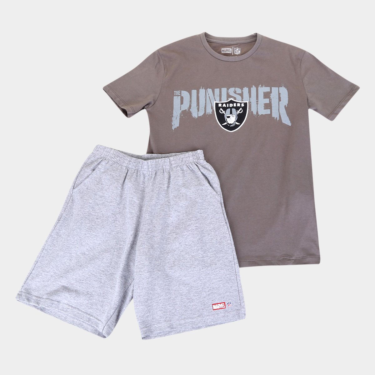Conjunto Juvenil NFL Disney Camiseta e Bermuda The Punisher Masculino
