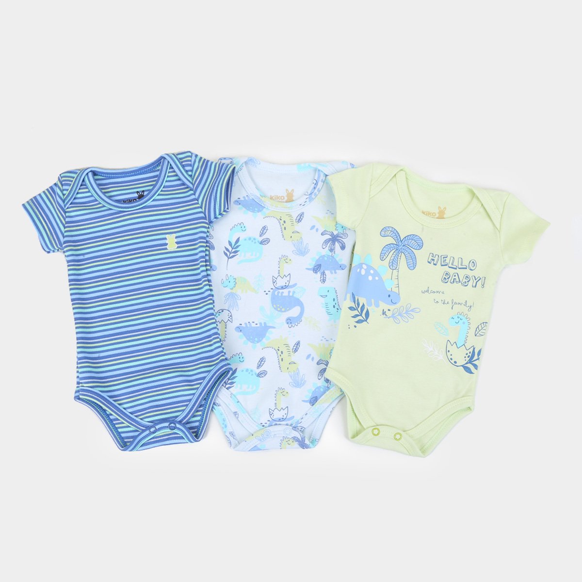 Kit Body Bebê Kiko & Kika Suedine Dino 3 Peças Masculino