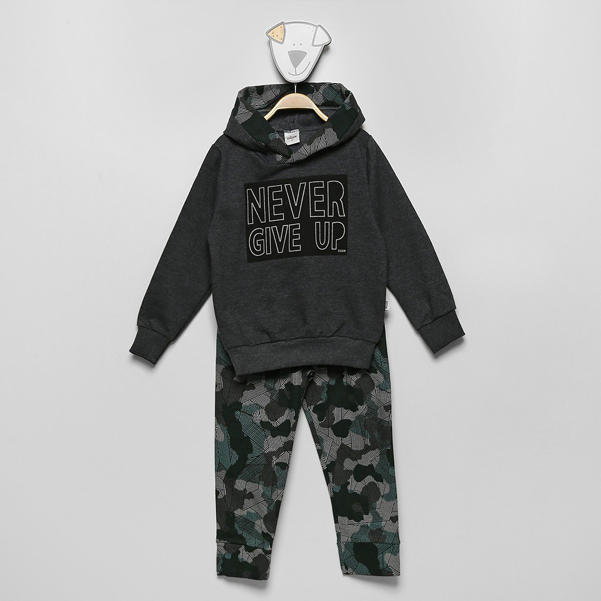 Conjunto Moletom Infantil Elian Estampado Capuz Blusa + Calça Masculino