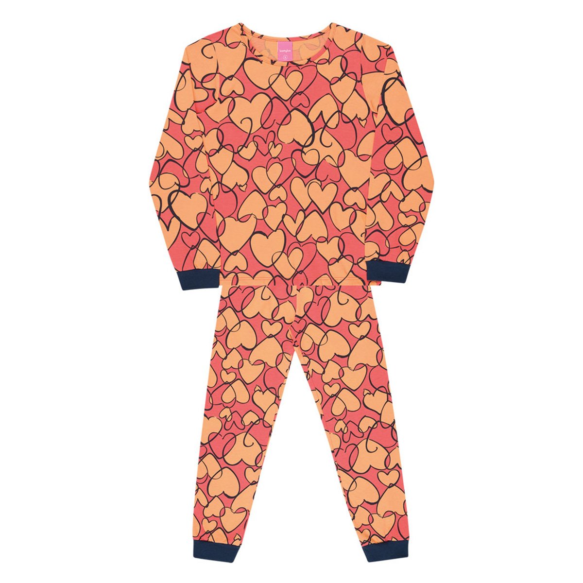 Pijama Infantil Kamylus Corações Meia Malha Longo