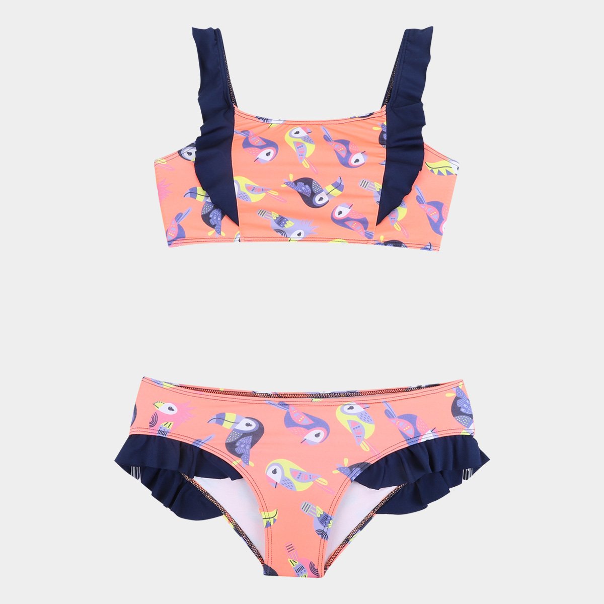 Conjunto Biquíni Infantil Brandili Com Proteção UV 50+ Estampado Babado