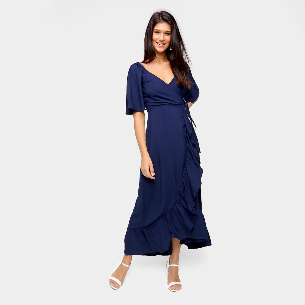 Vestido Mercatto Longo Transpassado Babado