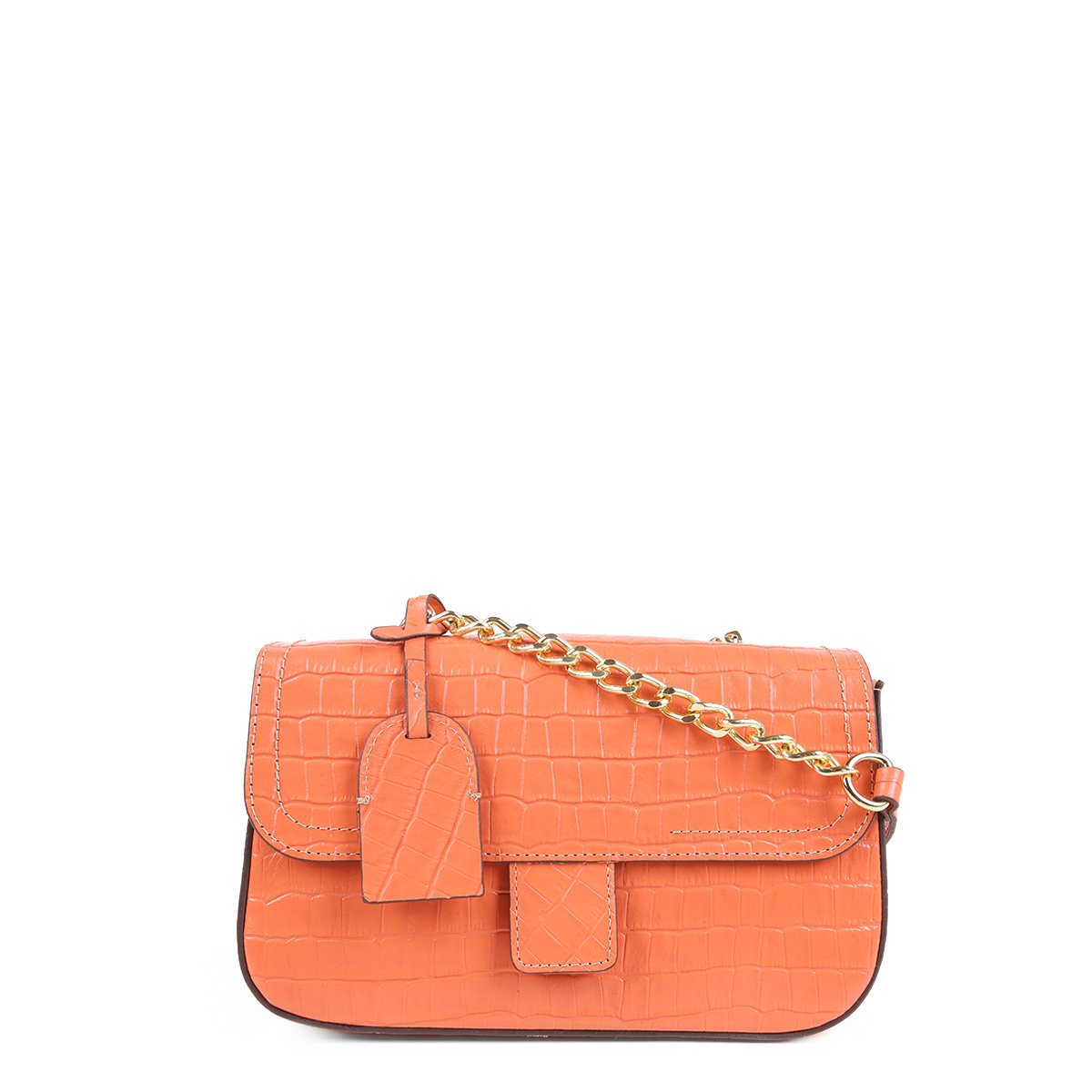 Bolsa Couro Shoestock Flap Croco Color Chain Feminina