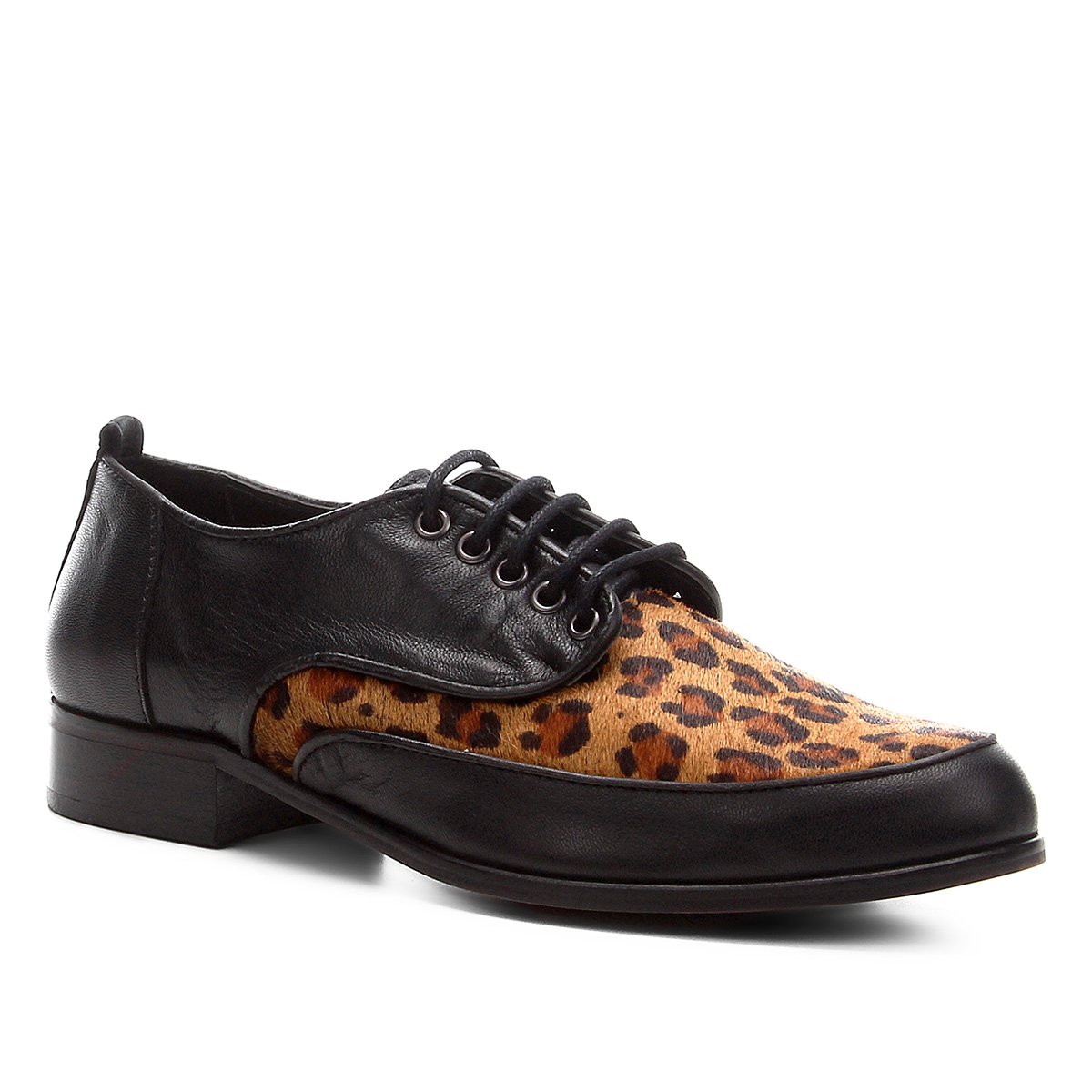 Oxford Couro Shoestock Leopardo Feminino
