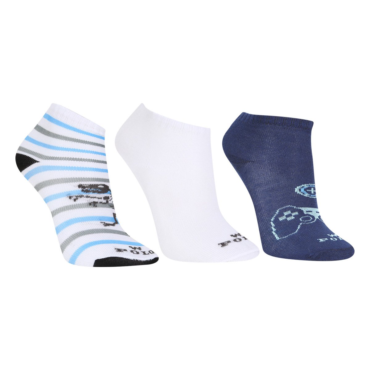 Kit Meia Infantil Polo Cano Baixo C/ 3 Pares Masculino