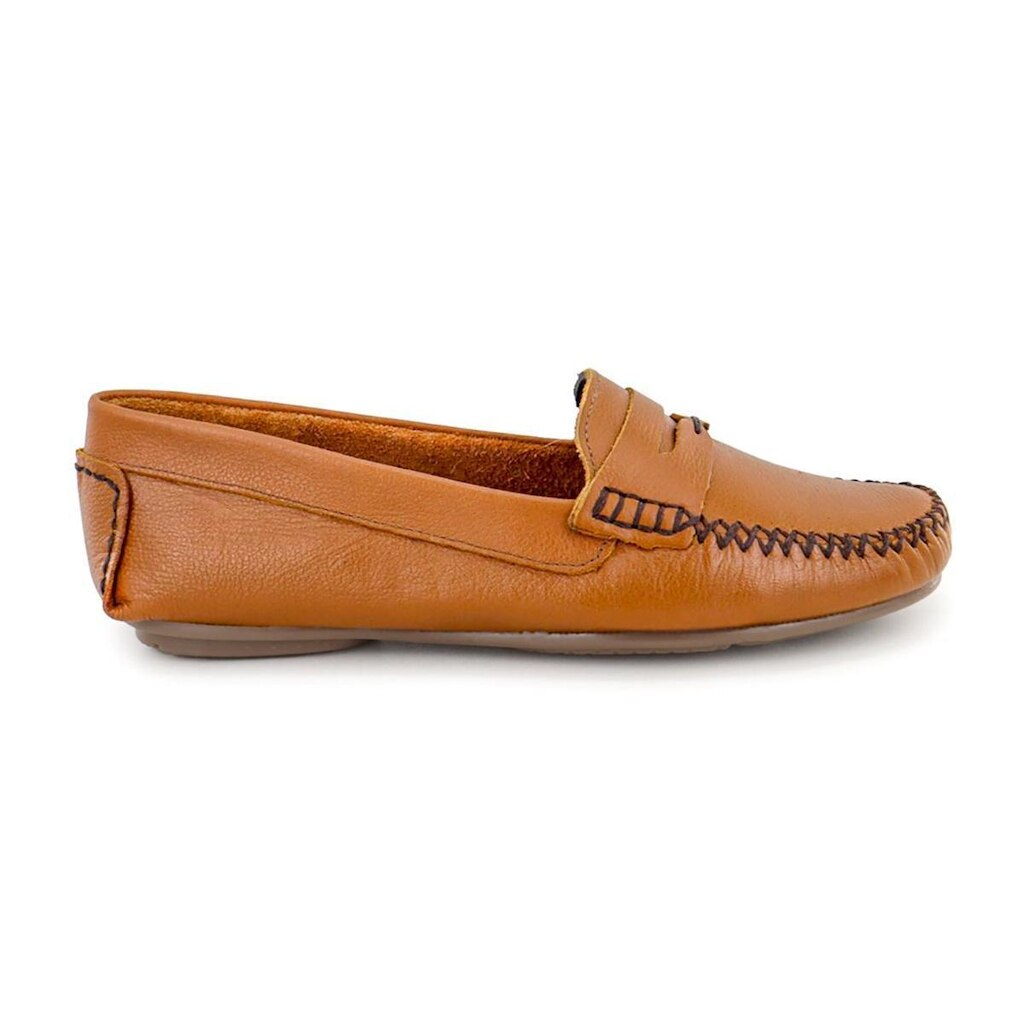 450GRA-Mocassim Feminino, De Couro, Forrado, Palmilha Anatomico confortavel