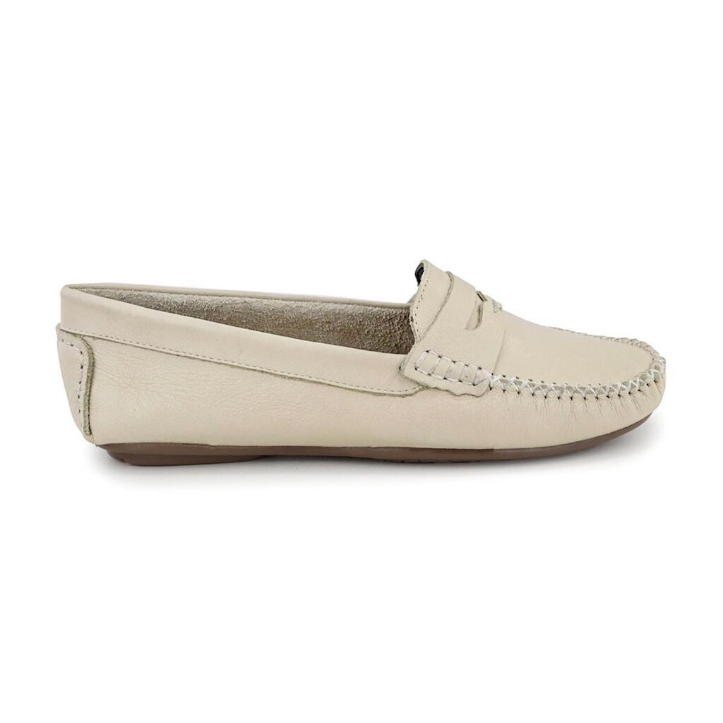 450GRA-Mocassim Feminino, De Couro, Forrado, Palmilha Anatomico confortavel