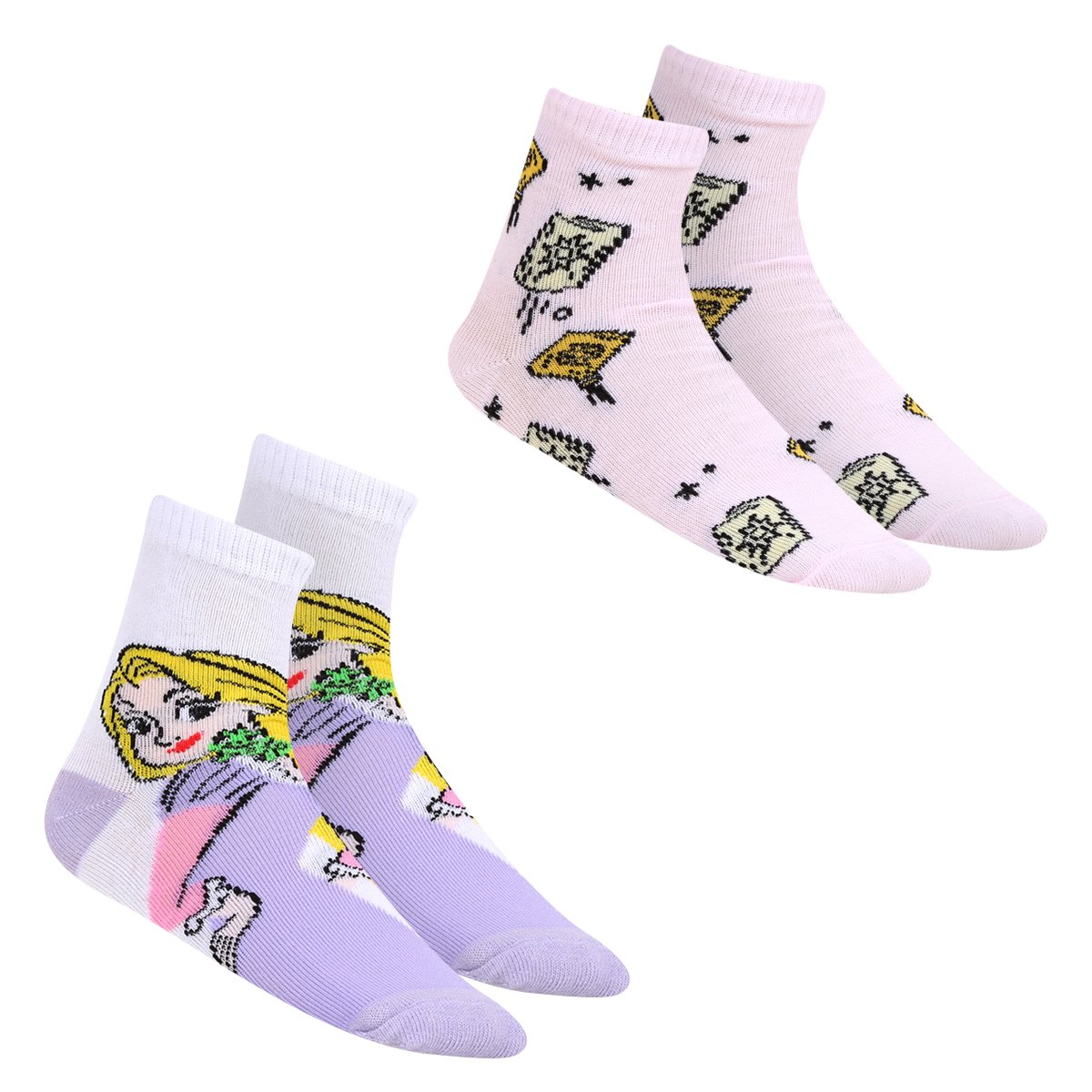 Kit Meia Infantil Disney Cano Médio Rapunzel Com 2 Pares Feminina