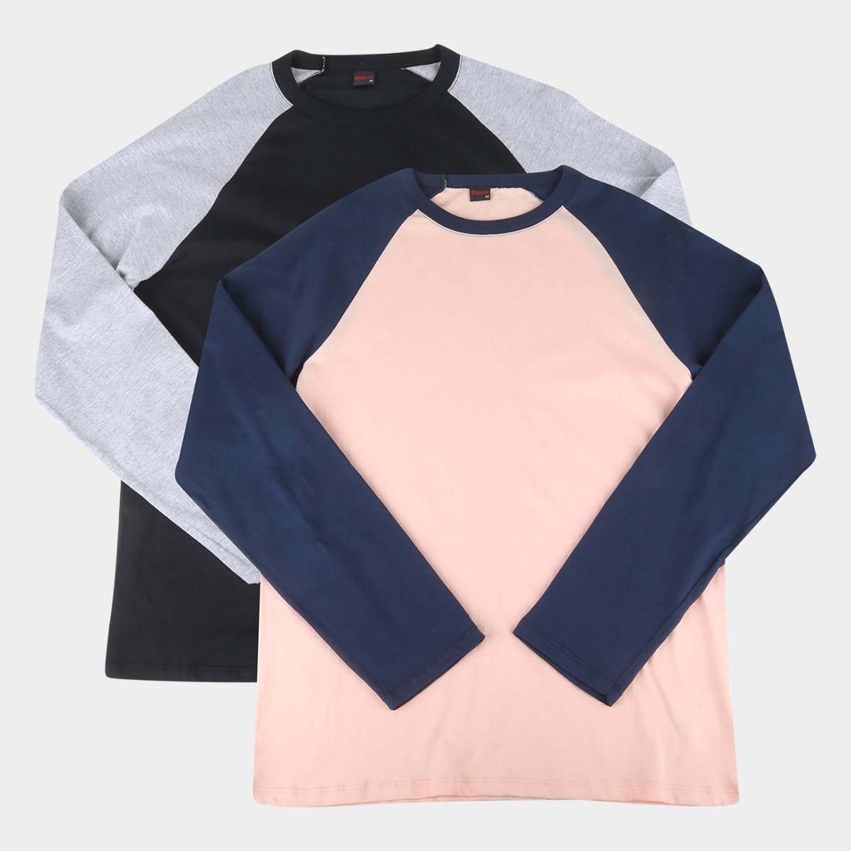 Kit 2 Camisetas Manga Longa Básicos Raglan Masculina