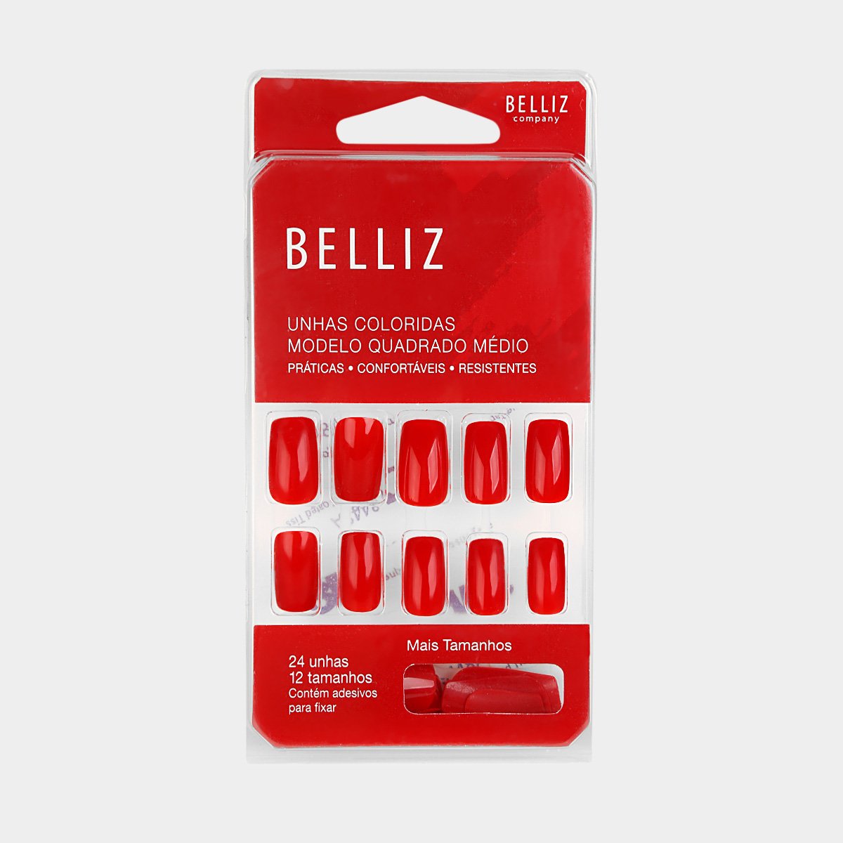 Unhas Postiças Belliz Red Wine Quadrado Médio