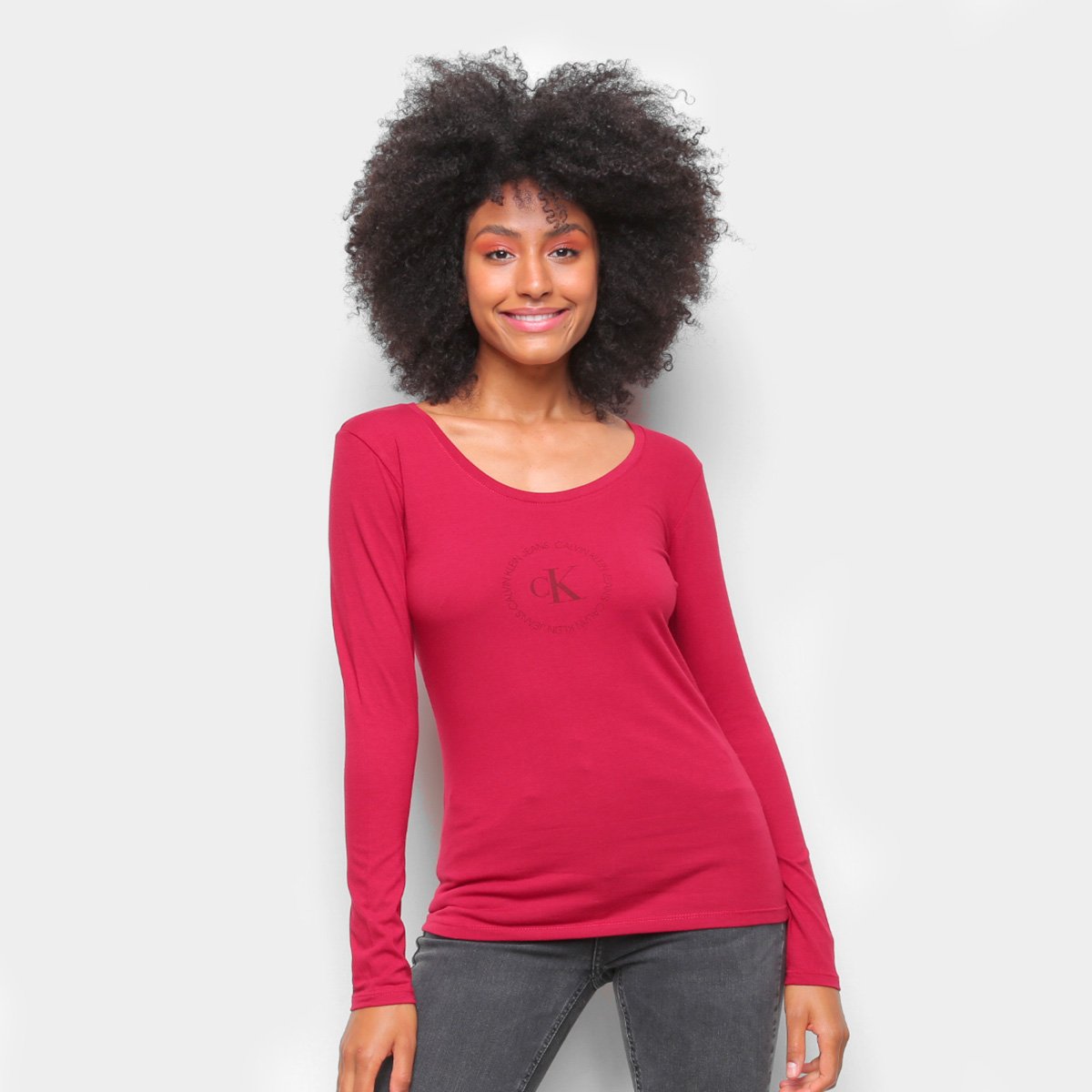 Blusa Calvin Klein Slim Logo Manga Longa Feminina