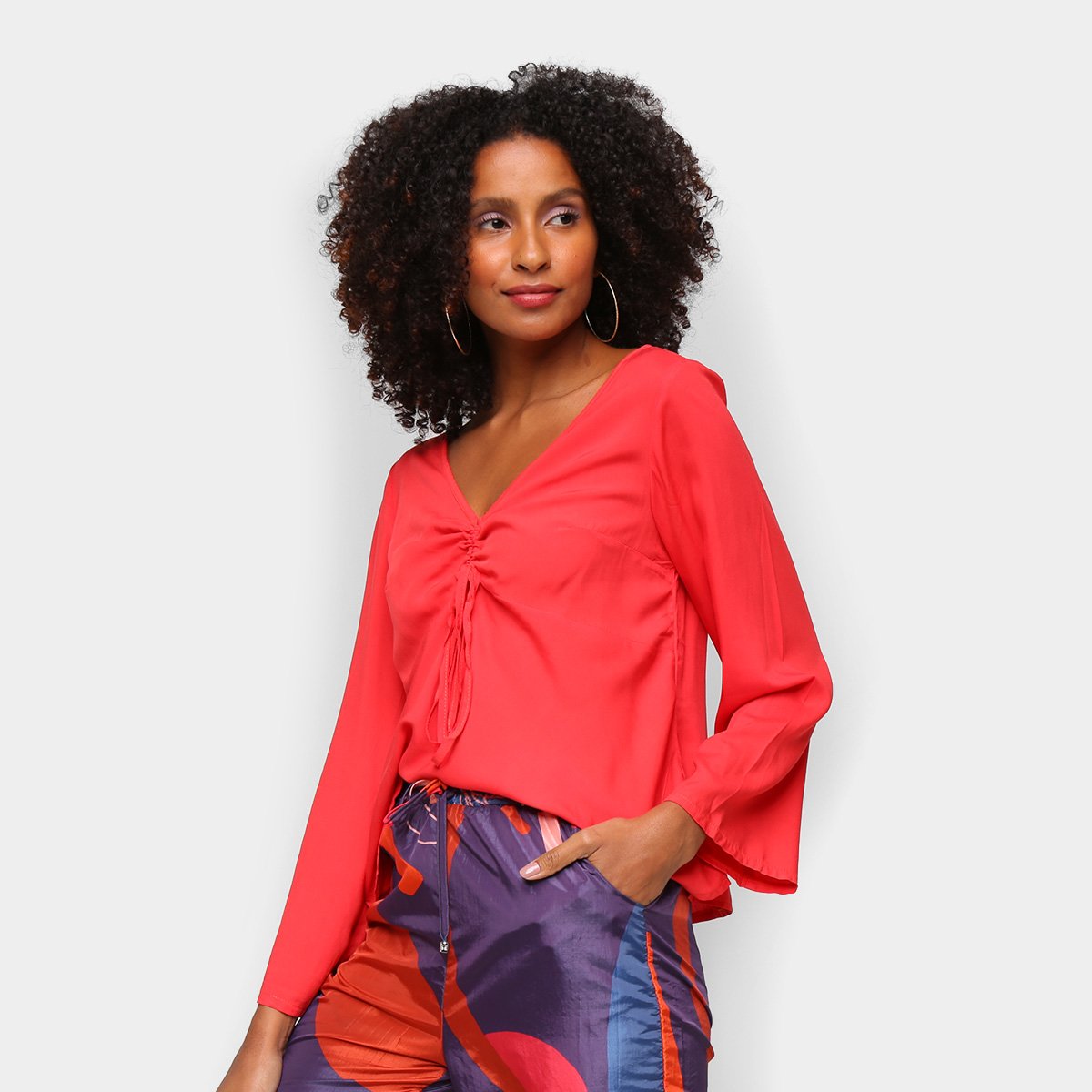 Blusa Mercatto Amarração Manga Longa Feminina
