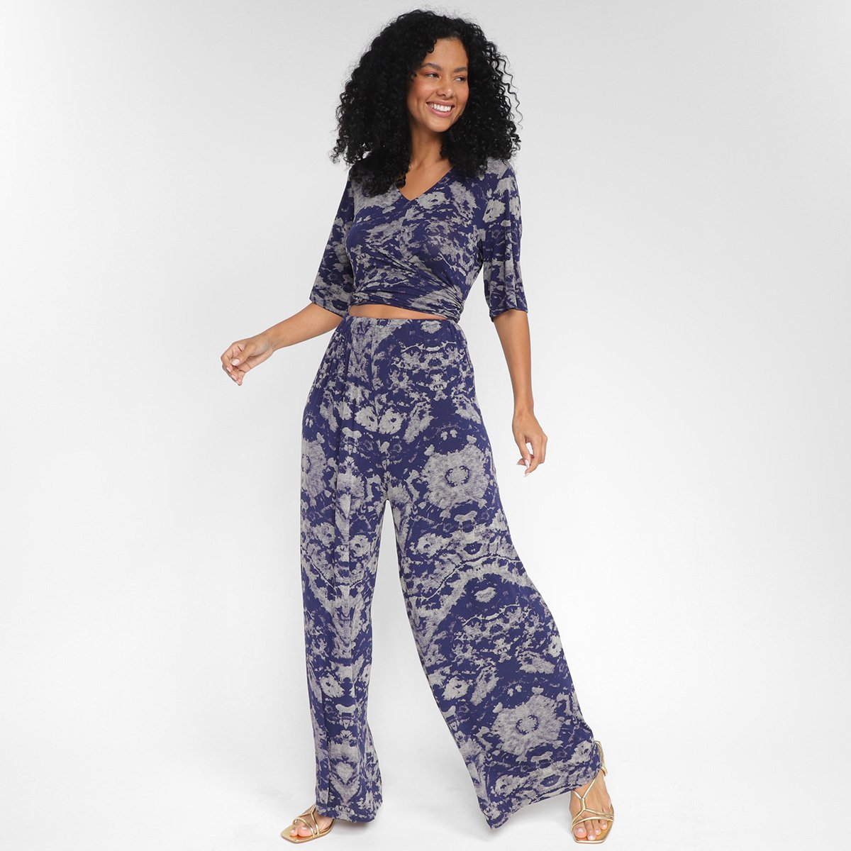 Macacão Longo Cantão Tie Dye Manga 3/4 Feminino