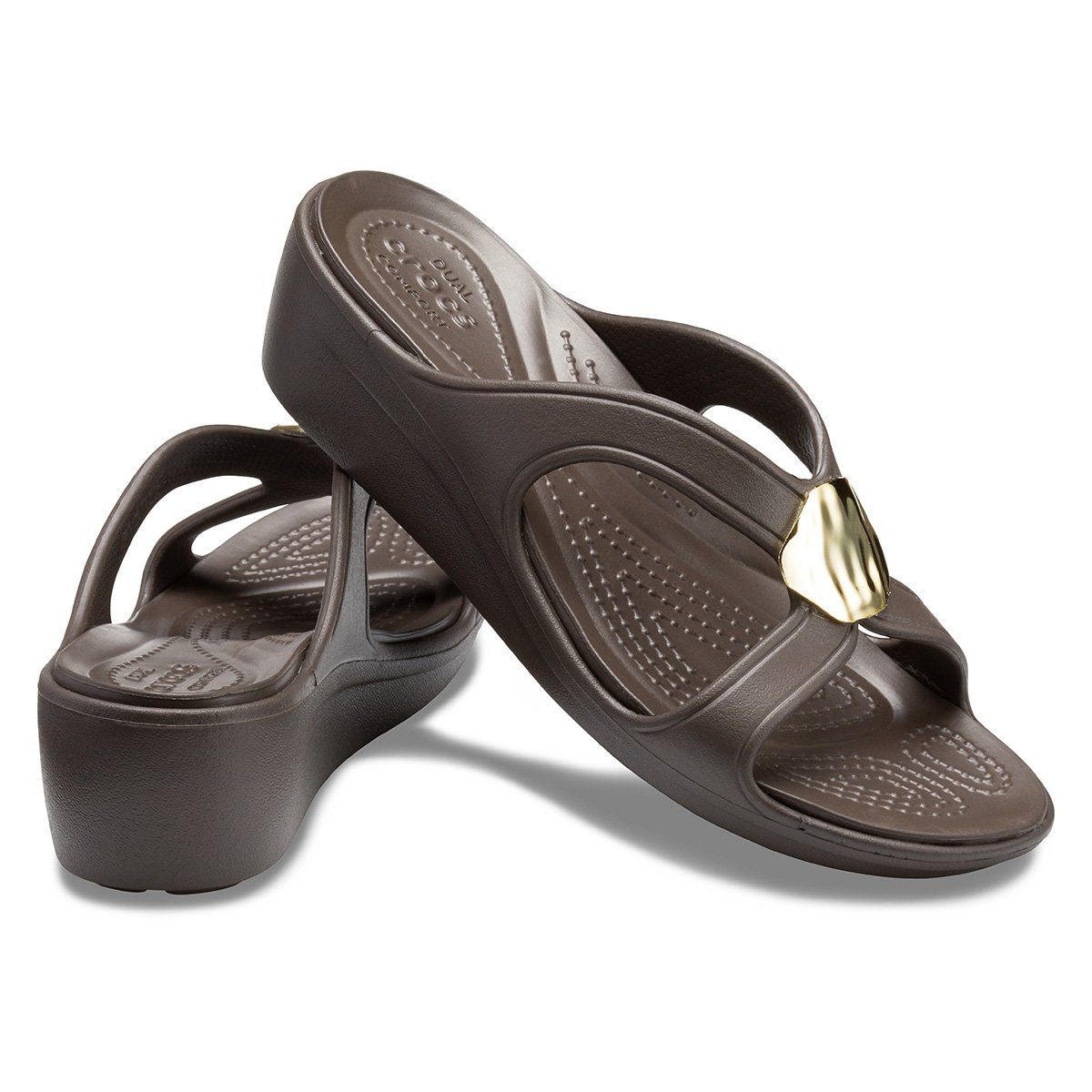 Tamanco Crocs Sanrah Liquid Metallic Wedge