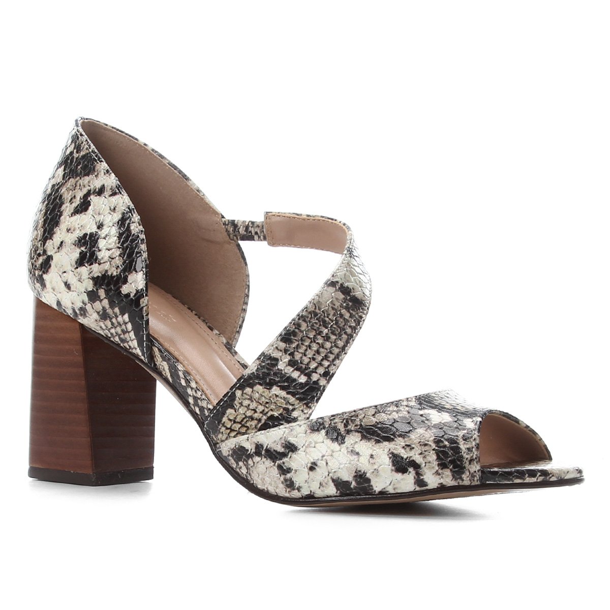 Peep Toe Couro Shoestock Cobra Salto Bloco