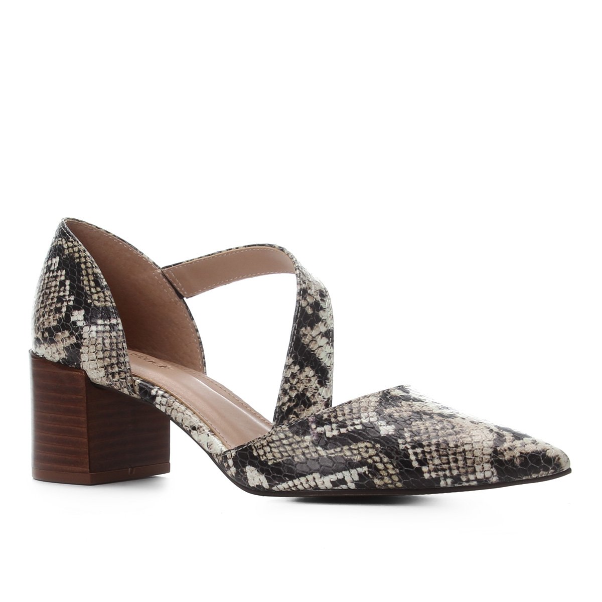 Scarpin Couro Shoestock Salto Bloco Cobra Lorena