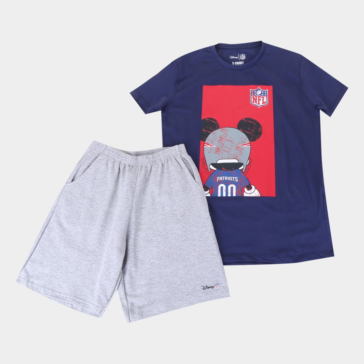 Conjunto Juvenil NFL Disney Camiseta e Bermuda Patriots Masculino
