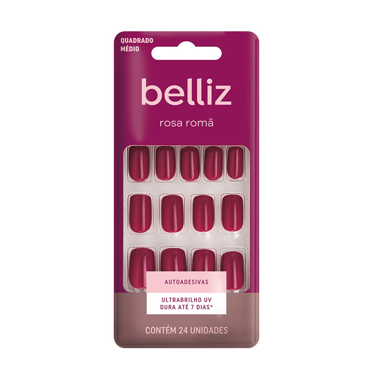 Unhas Postiças Belliz Autoadesivas Rosa Romã