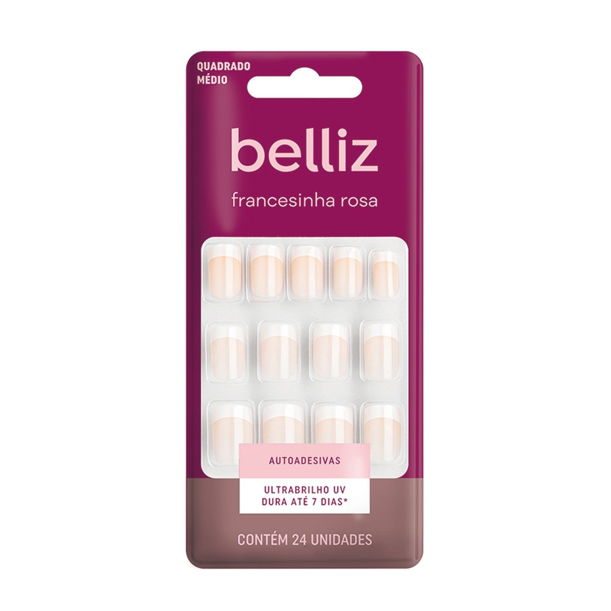 Unhas Postiças Belliz Autoadesivas Francesinha Rosa