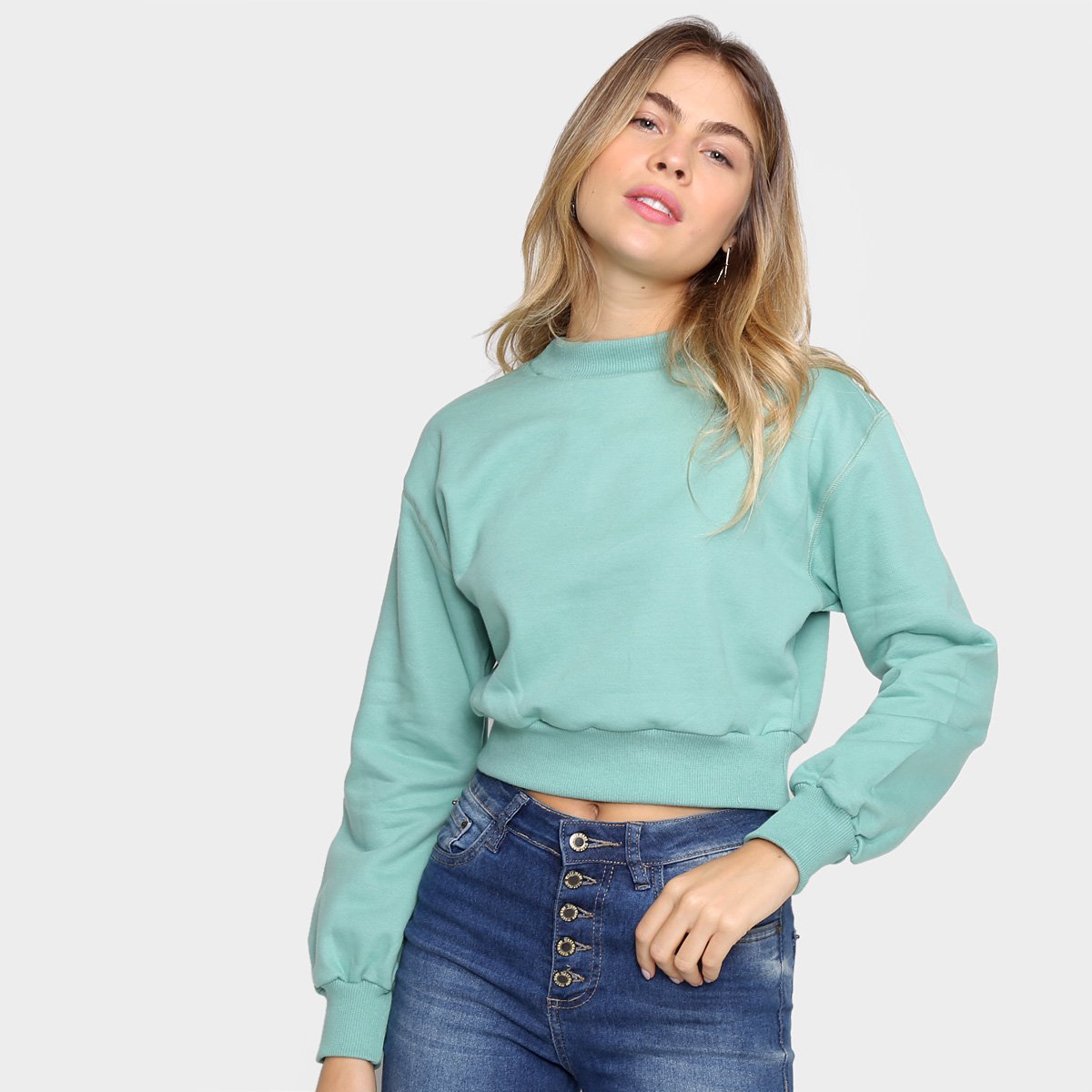 Moletom Hering Cropped Gola Alta Feminina