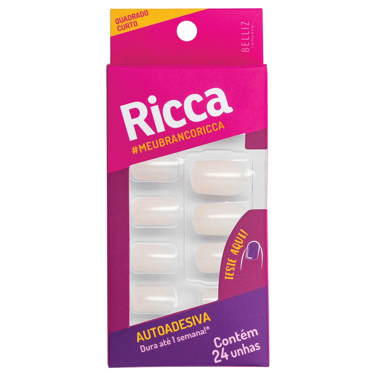 Unhas Postiças Ricca Autoadesivas cor Branco Sonho