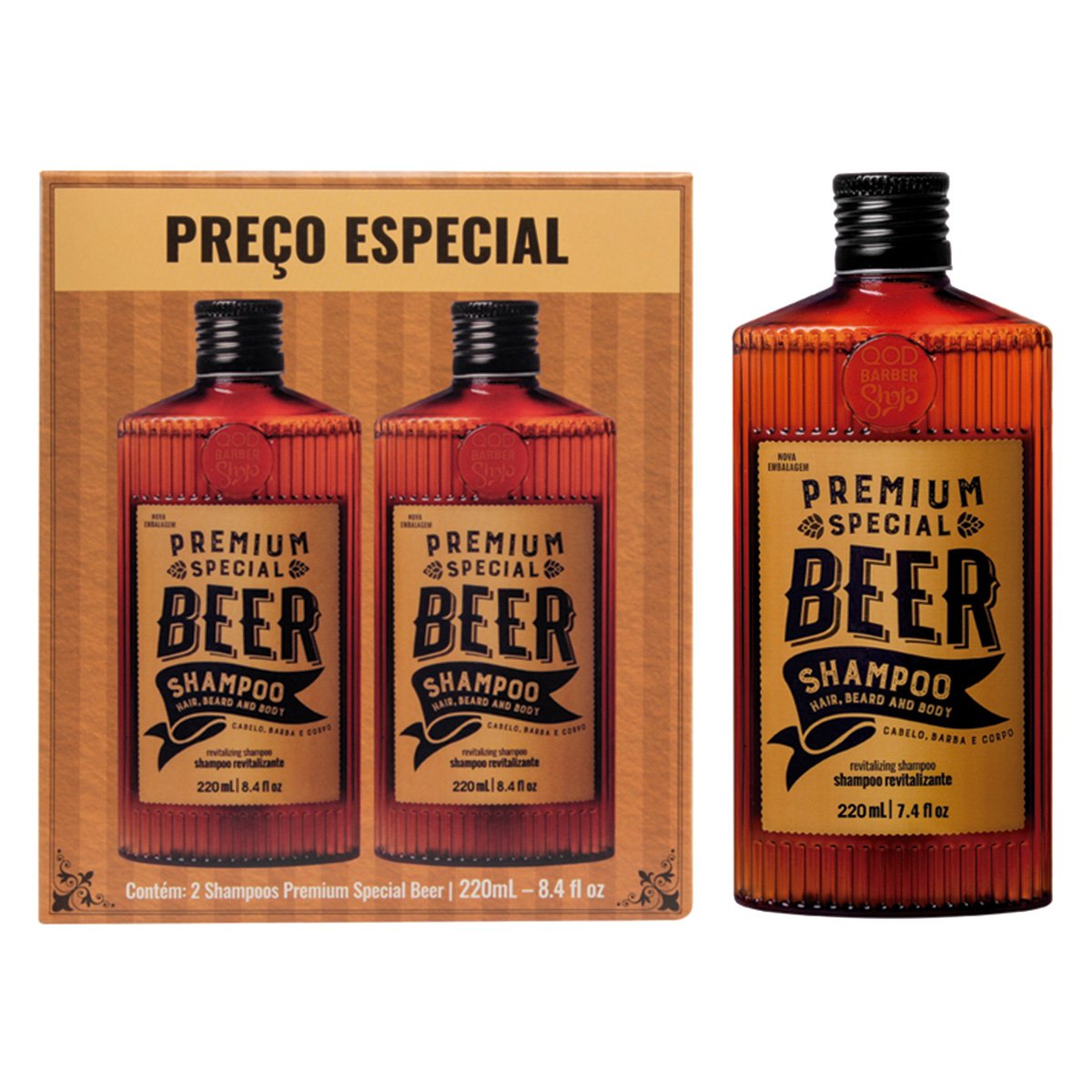 Kit 2 Shampoos Qbs Premium Beer 440ml