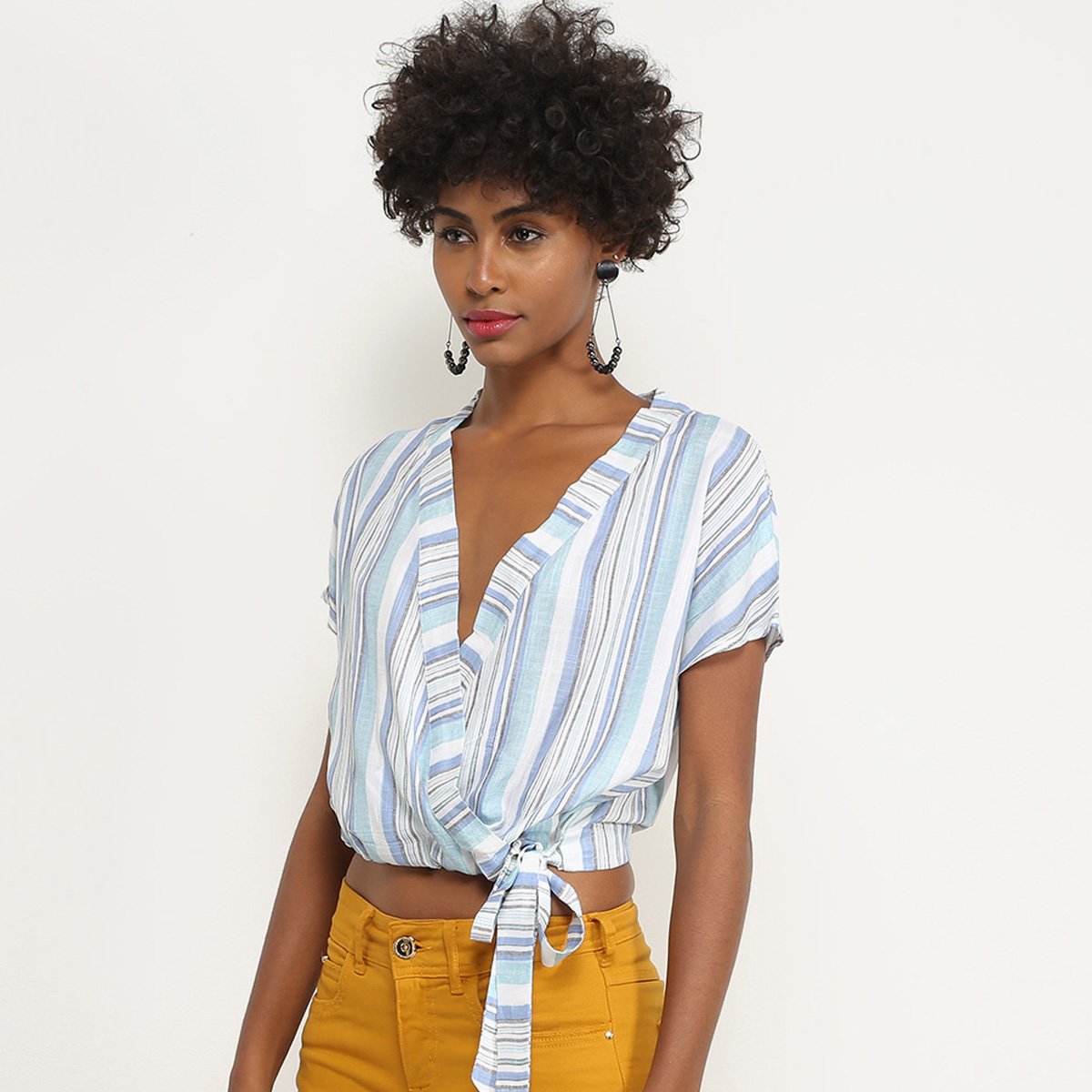 Blusa Lily Fashion Cropped Manga Curta Listrada Feminina