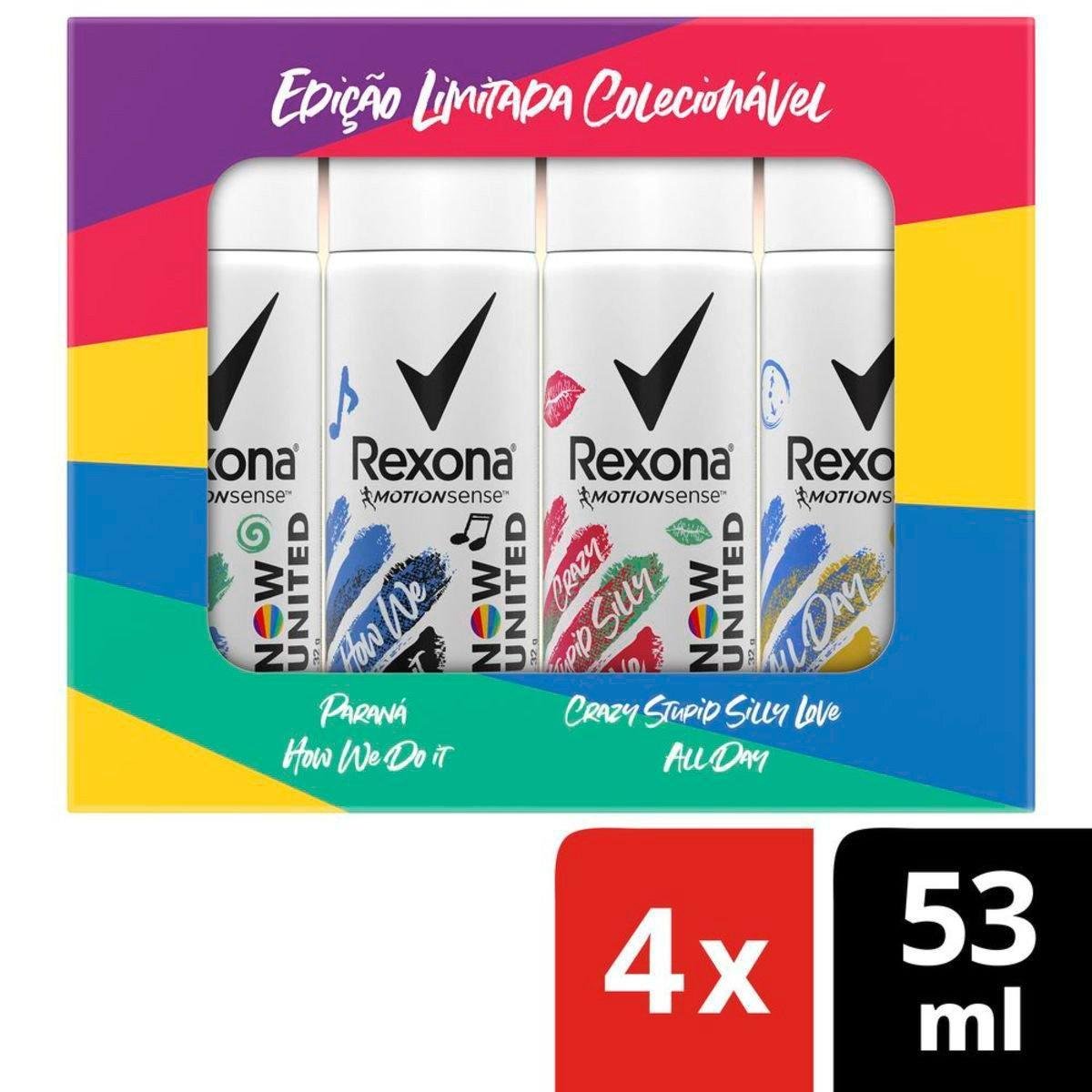 Kit Desodorante Aerossol Rexona Now United 53ml 4 Unidades