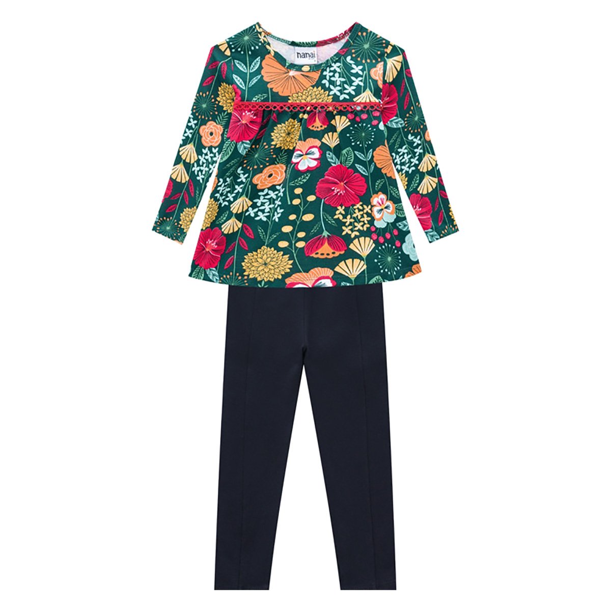 Conjunto Infantil Nanai Blusa Floral Manga Longa + Legging Cotton Feminino