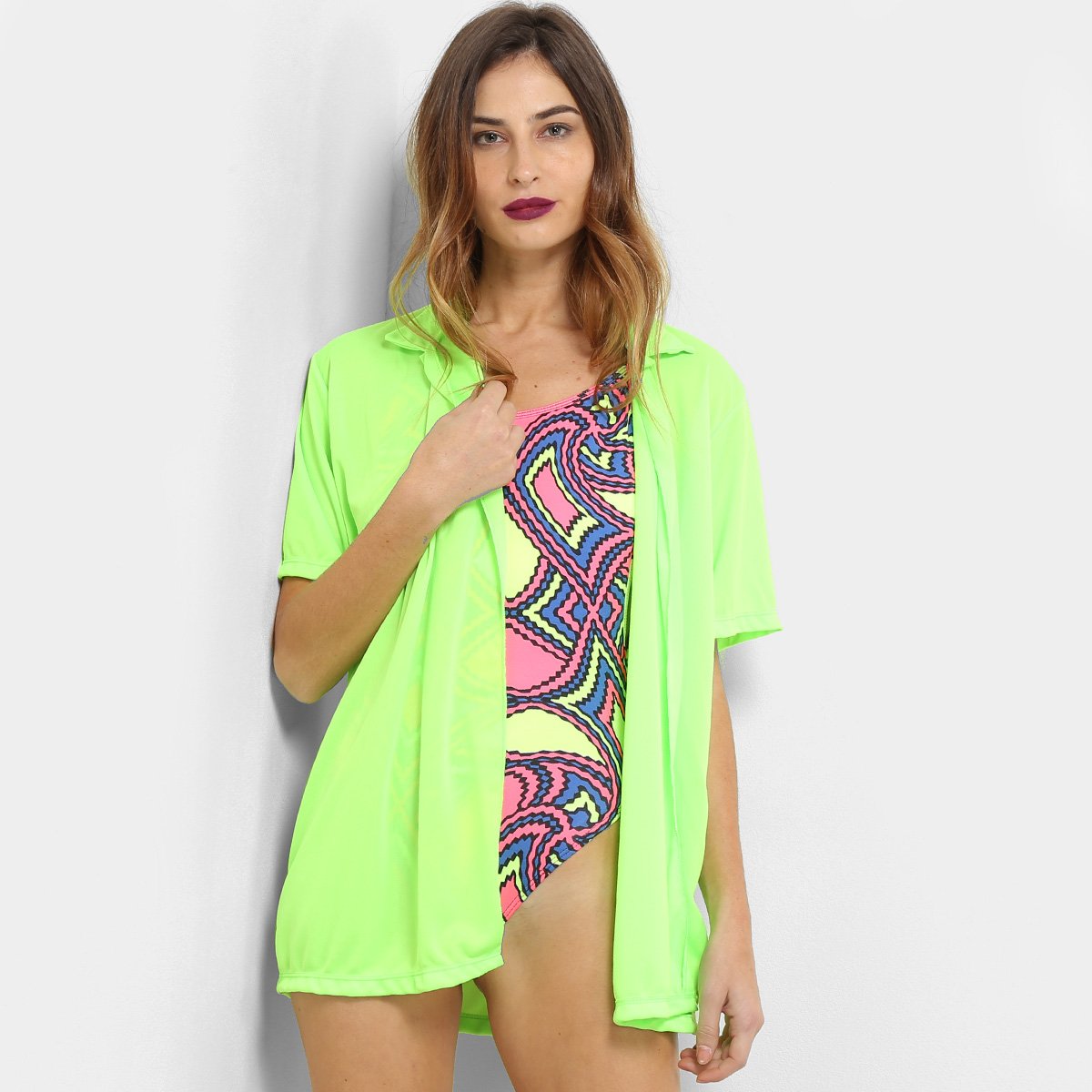 Camisa Saída de Praia Flora Zuu Neon Feminina