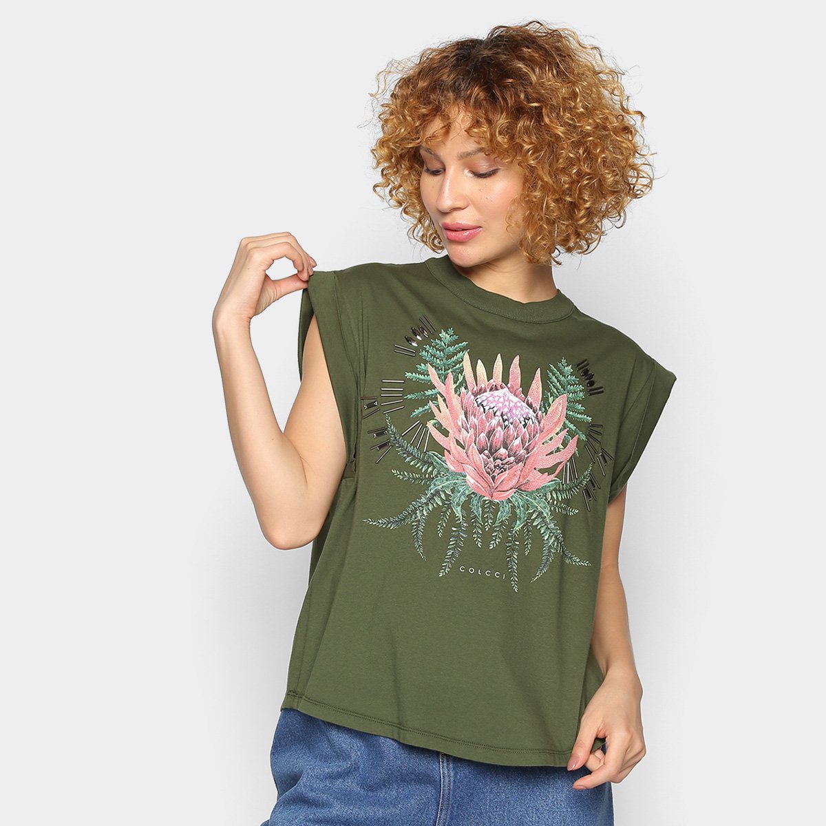 Camiseta Colcci estampada Bordado Manual Feminina