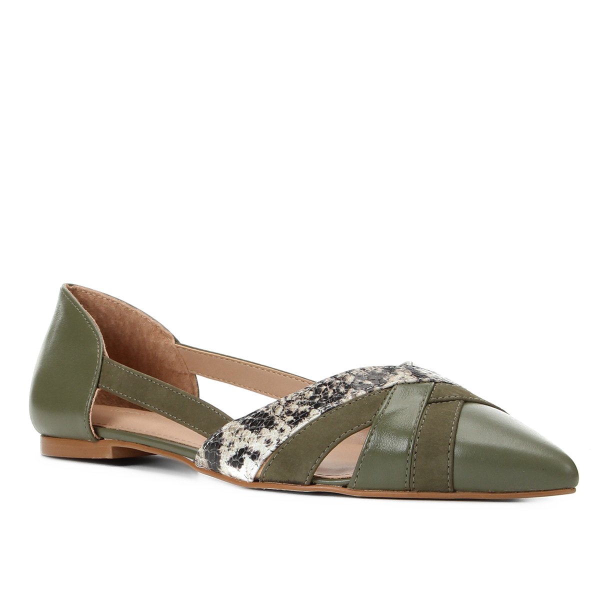 Sapatilha Couro Shoestock Bico Fino Tira Cobra Feminina
