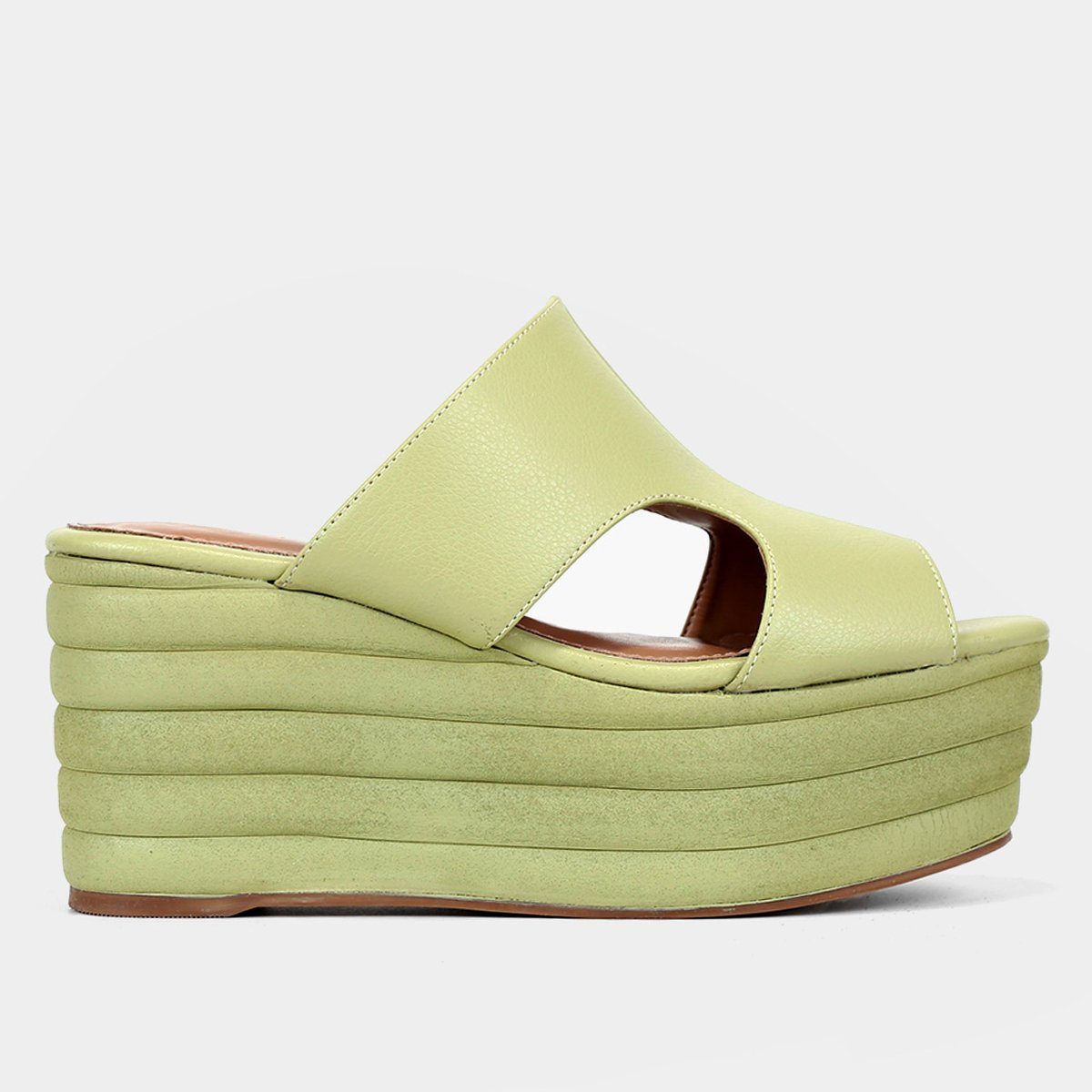 Tamanco Shoestock Recortes Monocolor Anabela Alta