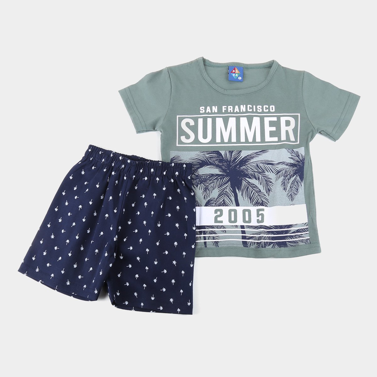 Conjunto Infantil Pipa Camiseta Summer Coqueiro e Bermuda Moletinho Masculino
