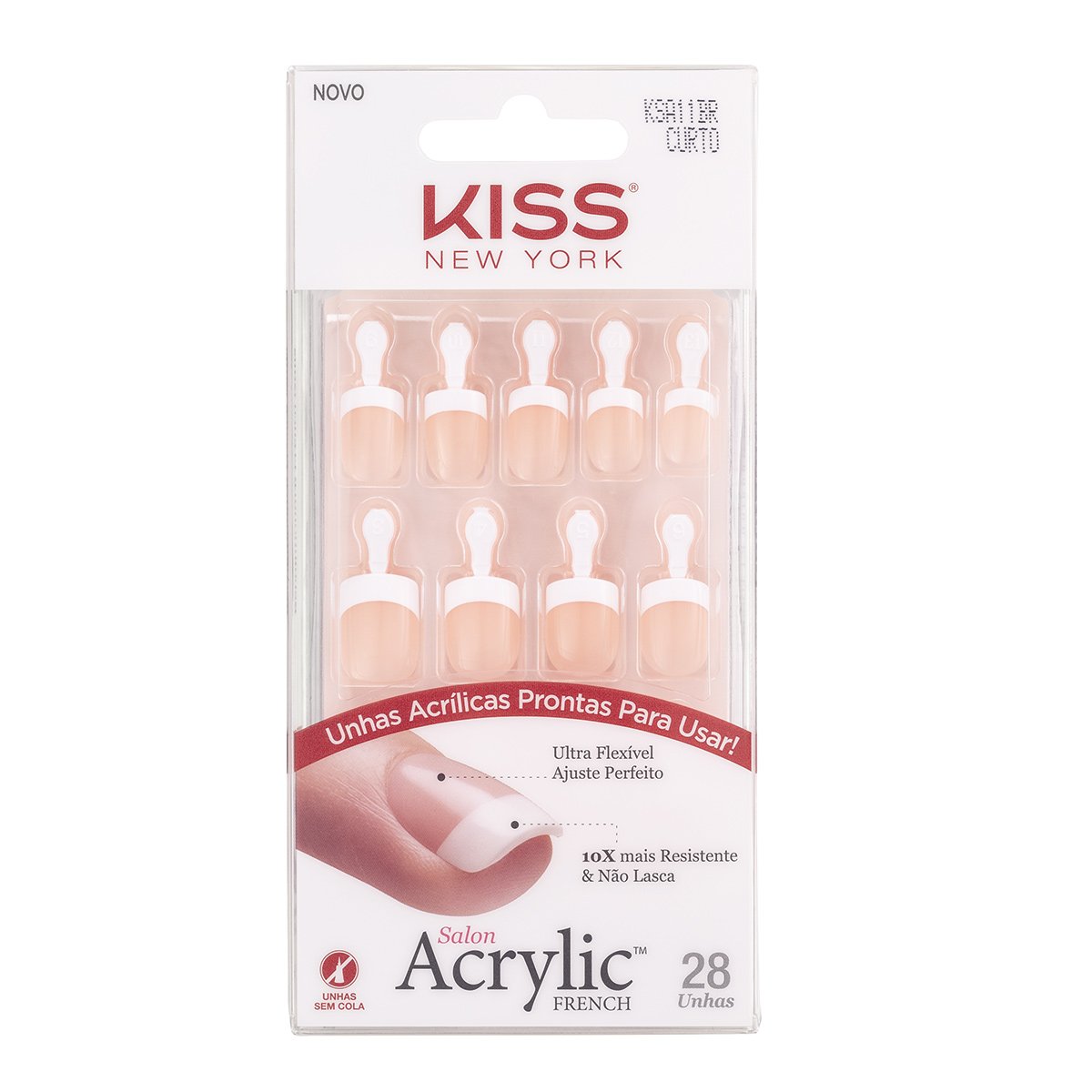Unhas Postiças Acrylic French Curto Power Play Kiss New York