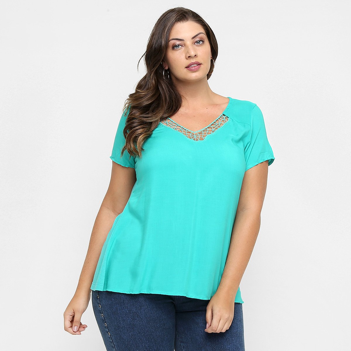 Blusa Lisamour Estampada Renda Colo Plus Size