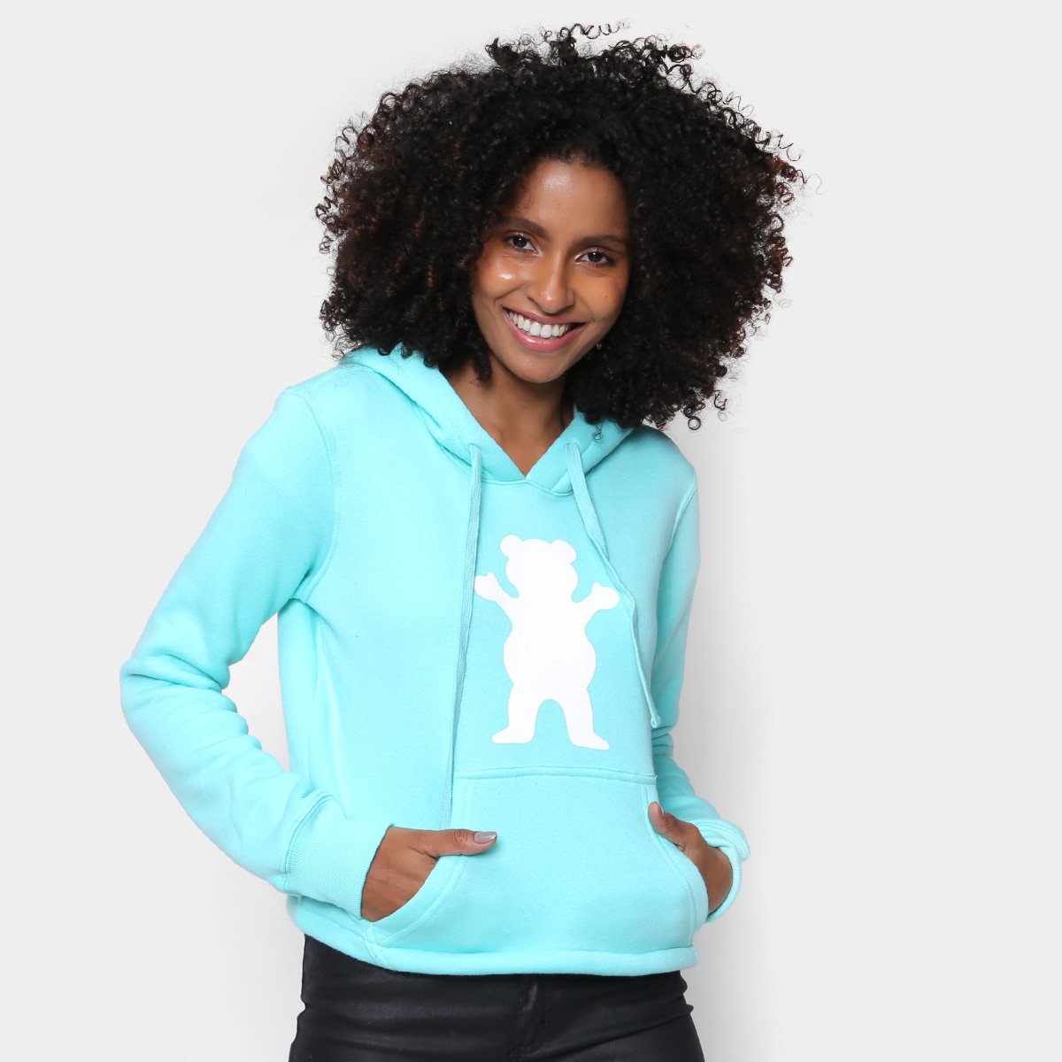 Moletom Grizzly Og Bear Cropped C/ Capuz Feminino