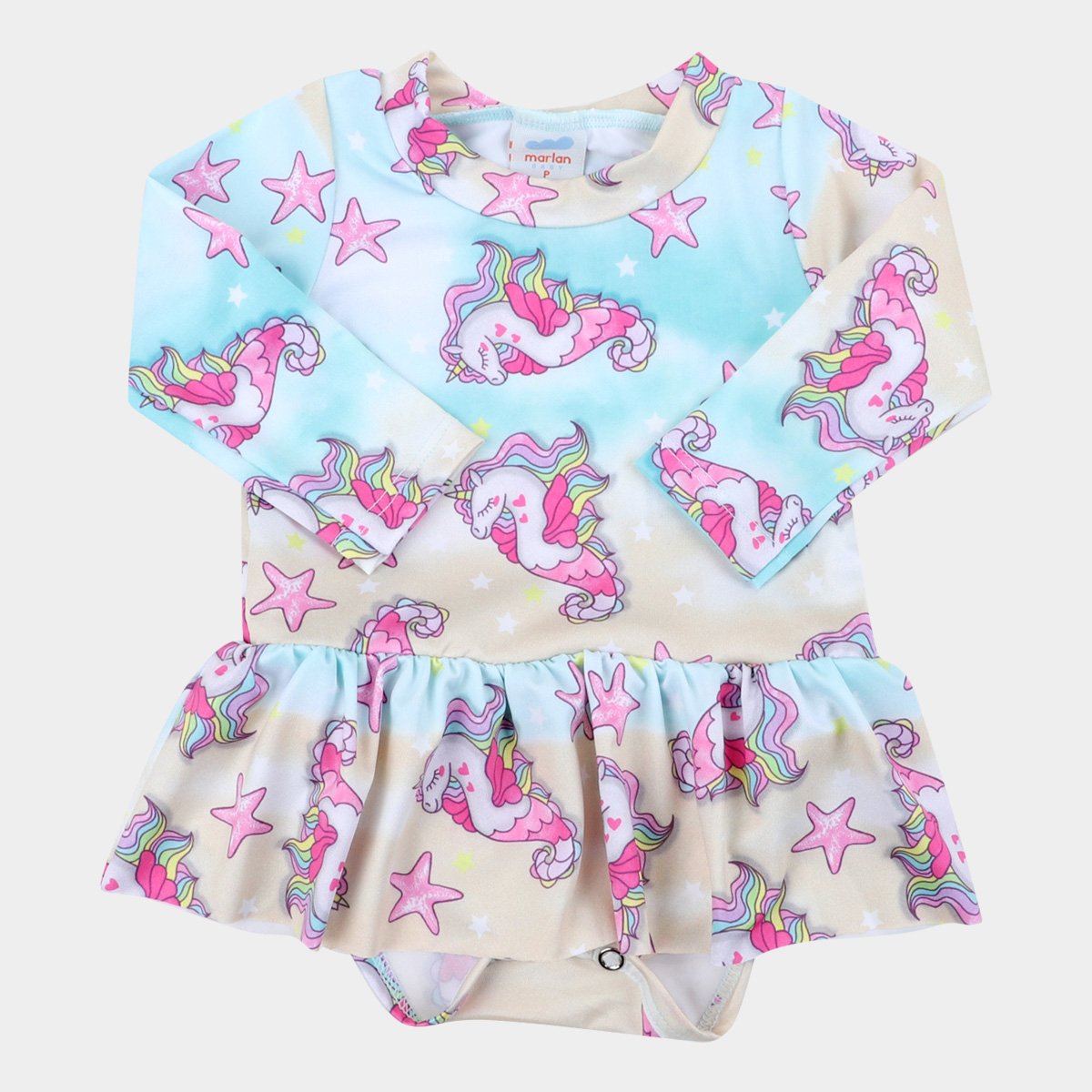 Body de Praia Infantil Marlan Com Sainha UV 50+ Manga Longa Feminino