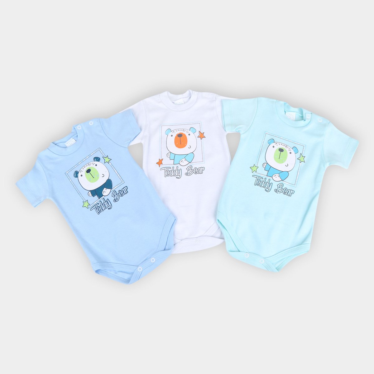 Kit Body Bebê Petutinha Estampado Manga Curta 3 Peças