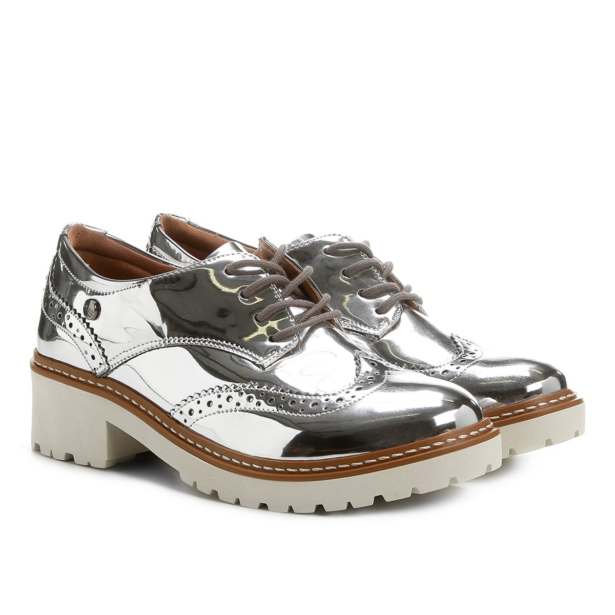 Oxford Quiz Brogue Solado Branco Metalizado