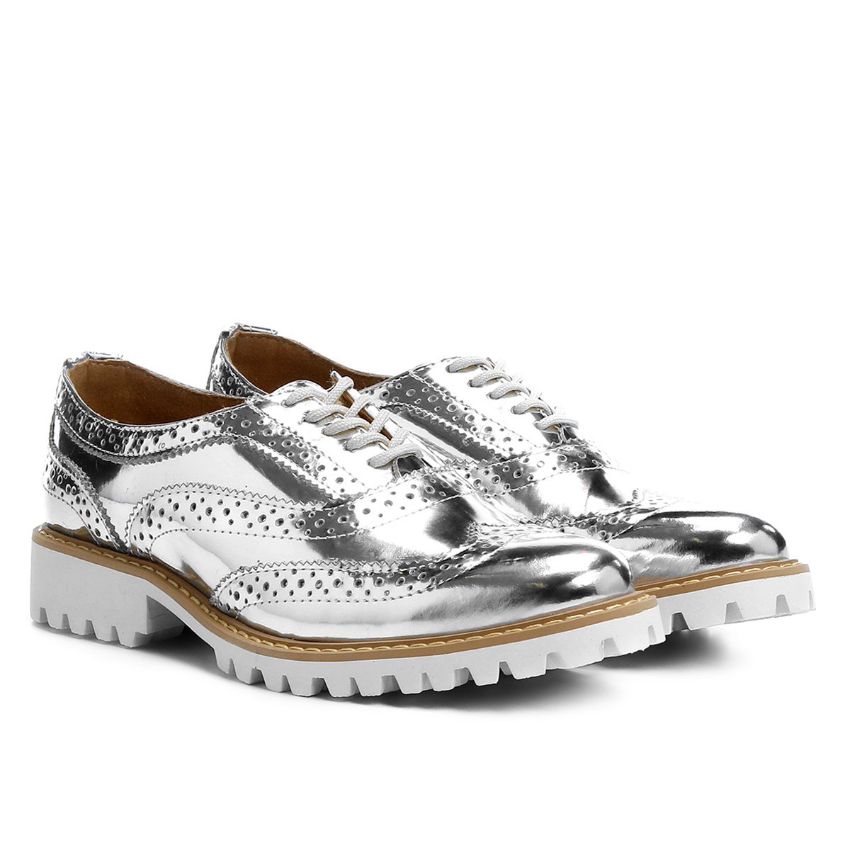 Oxford Couro Santa Lolla Brogues Metalizado Feminino