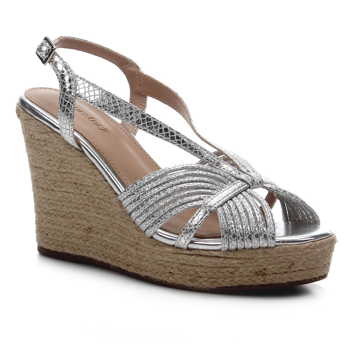 Sandália Anabela Shoestock Metalizada Corda Feminina
