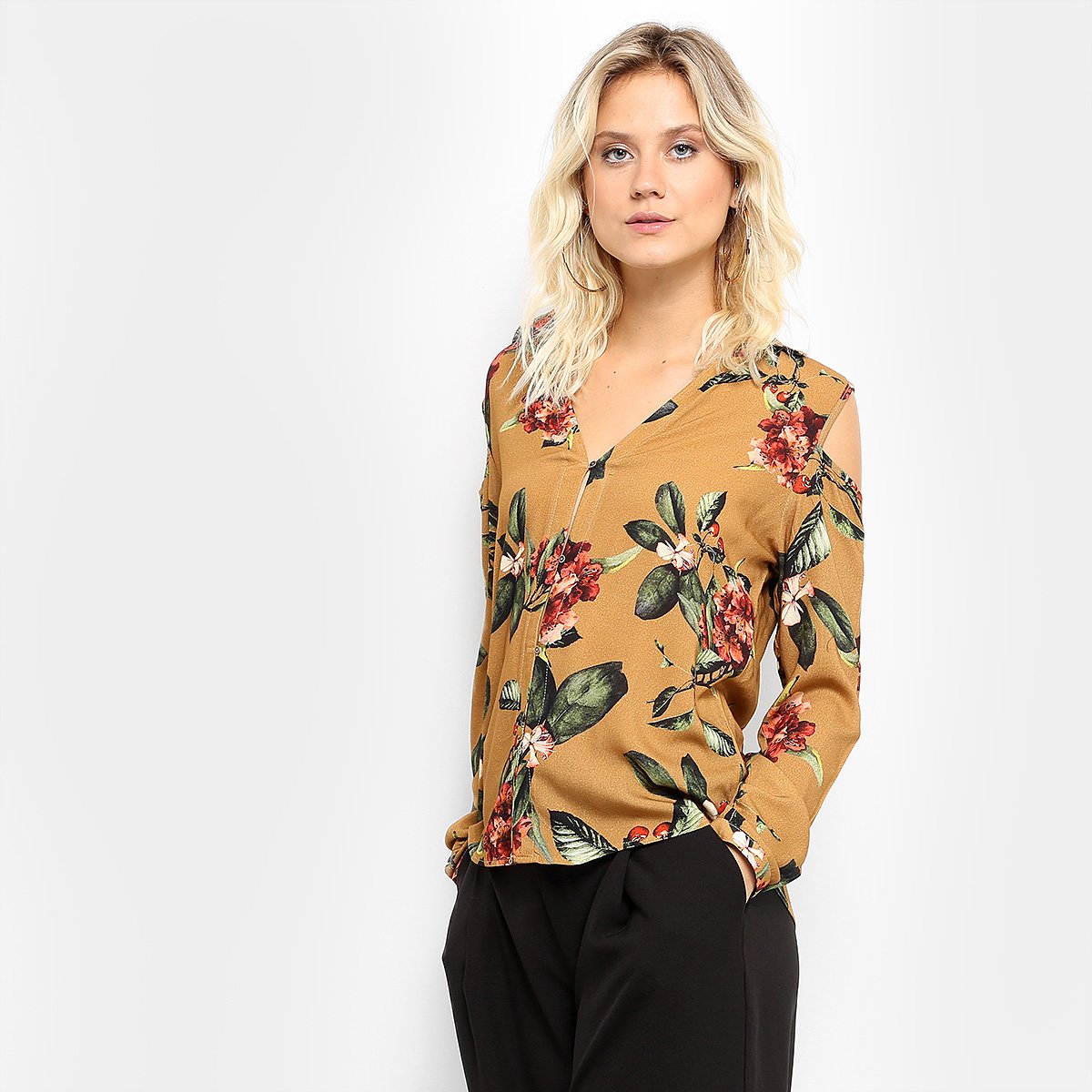 Camisa Mob Estampada Recorte Ombro Feminina
