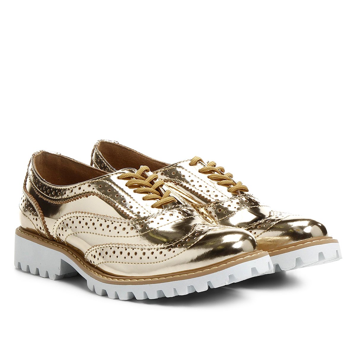 Oxford Couro Santa Lolla Brogues Metalizado Feminino