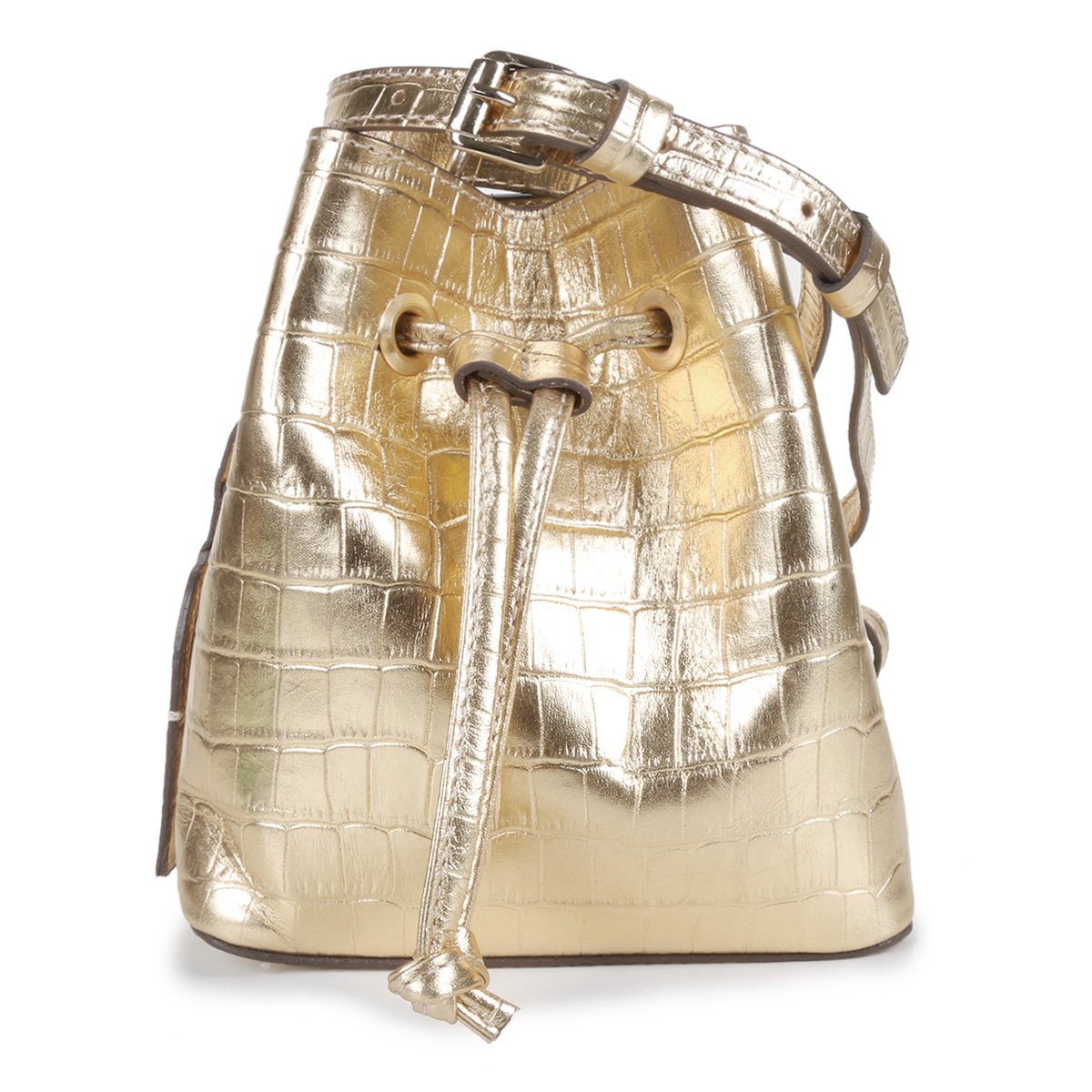 Bolsa Couro Shoestock Croco Bucket Belt Bag Feminina