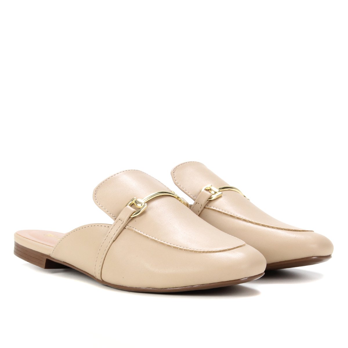 Mule Via Uno Bico Redondo Aplique Metal Feminino